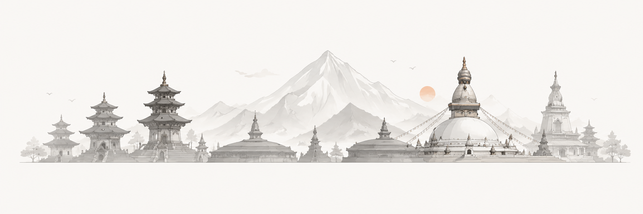 Illustration of Nepali temples and mountains